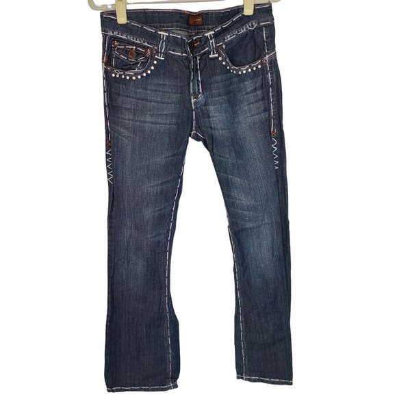 Jeans De Fleur Womens 9 Blue Dark Wash Denim Embellished Straight Jeans - Picture 1 of 9